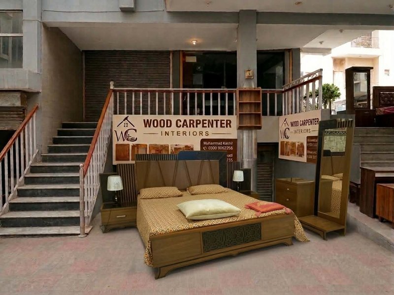 Custom bedroom furniture set on display at Wood Carpenter Interiors showroom